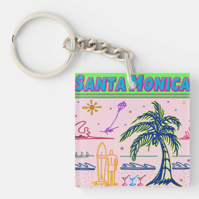 "Santa Monica" Surfer Beach Keychain (Front)