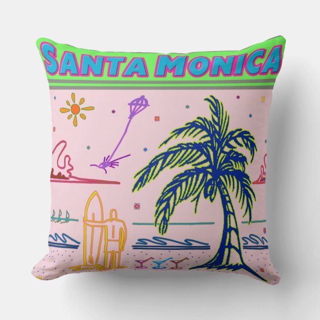 "Santa Monica" Surfer Beach Pillow (Front)