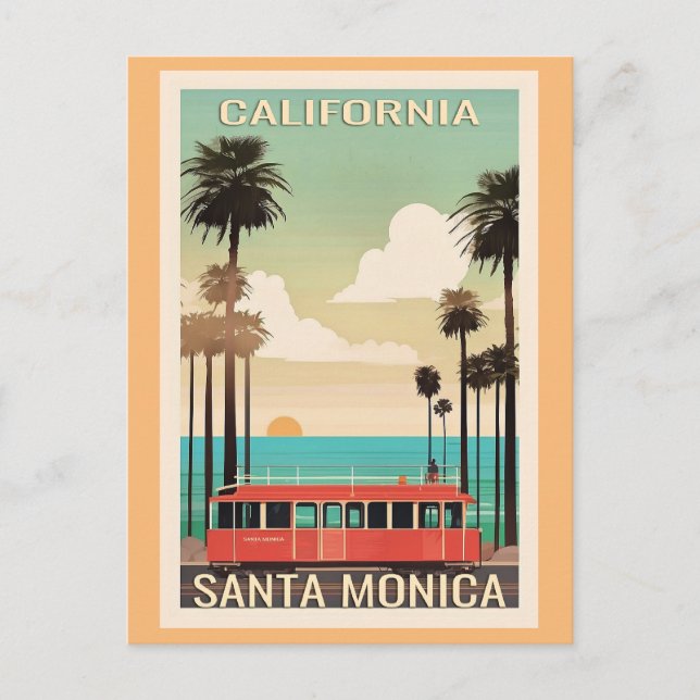 Santa Monica vintage travel illustration Postcard (Front)