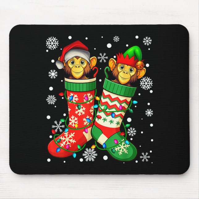 Santa Monkey Animal In Christmas Socks Men Women  Mouse Pad (Front)