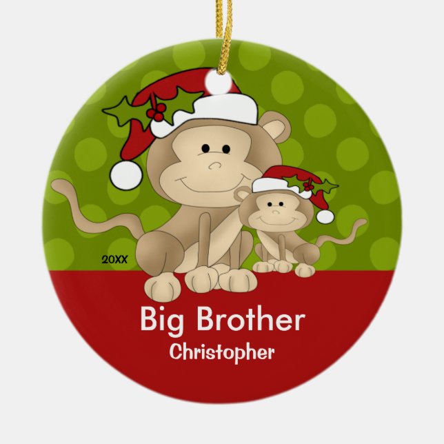 Santa Monkey Big Brother Christmas Ornament (Front)