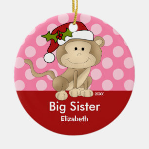 Santa Monkey Big Sister Christmas Ornament