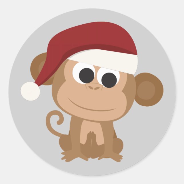 Santa Monkey Classic Round Sticker (Front)
