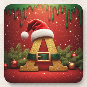 Santa Monogram A For Christmas Gifts Coaster