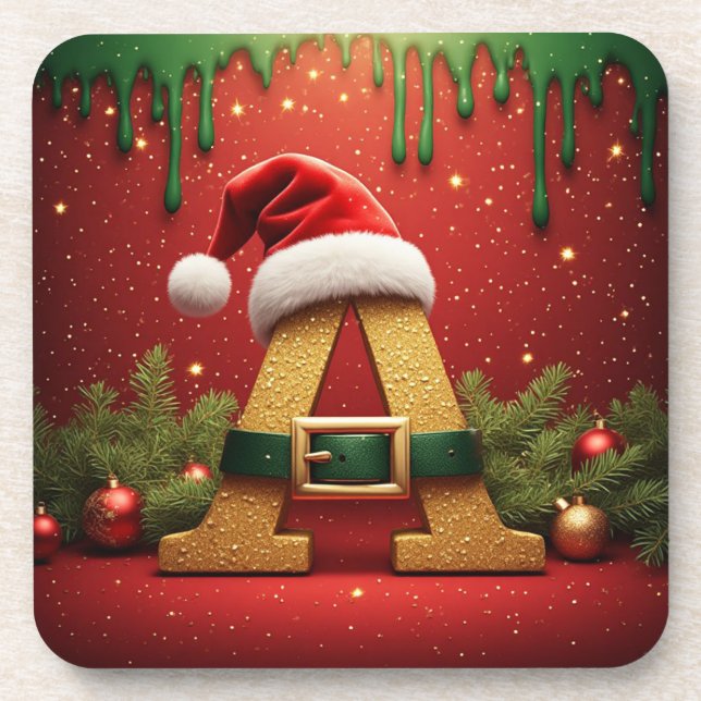 Santa Monogram A For Christmas Gifts Coaster (Front)
