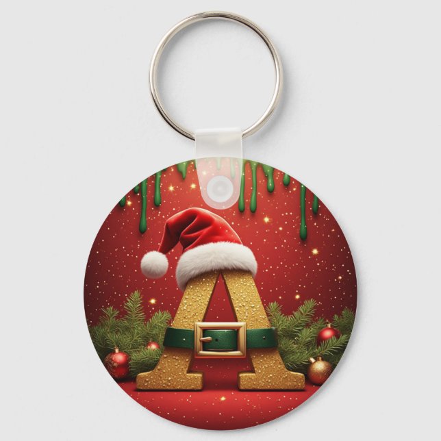 Santa Monogram A For Christmas Gifts Key Ring (Front)