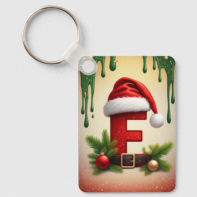 Santa Monogram letter F With Christmas Accent 🎅 Key Ring (Front)