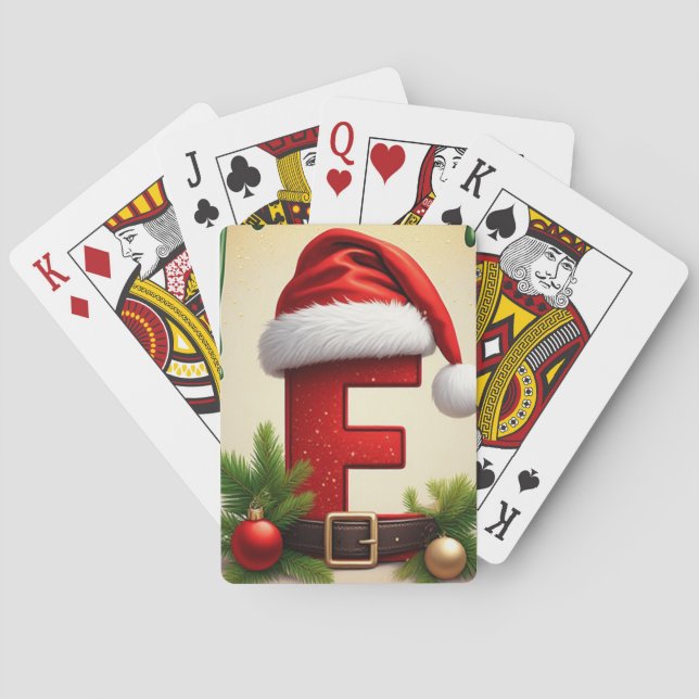 Santa Monogram letter F With Christmas Accent 🎅 Playing Cards (Back)