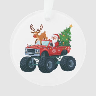 Santa Monster Truck Reindeer Christmas Tree Xmas Ornament