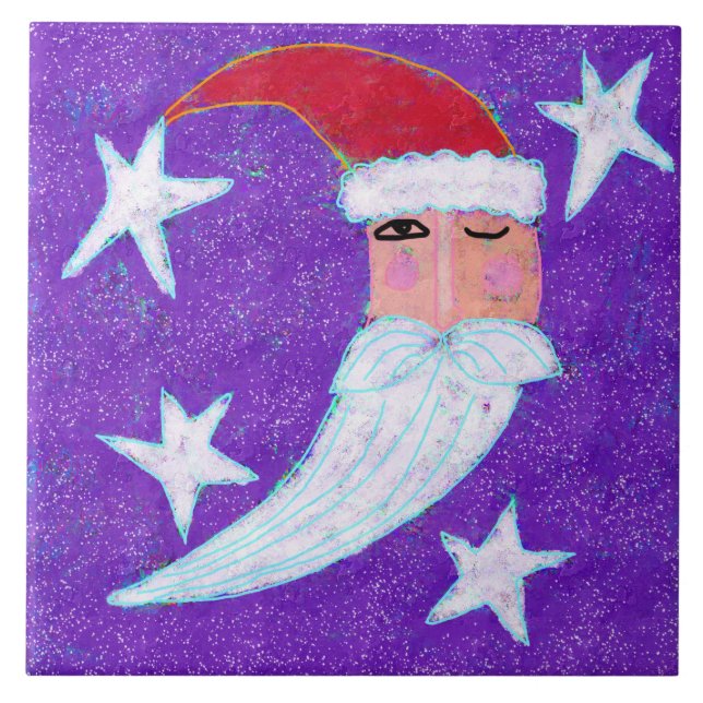 Santa Moon Abstract Christmas Art Ceramic Tile (Front)
