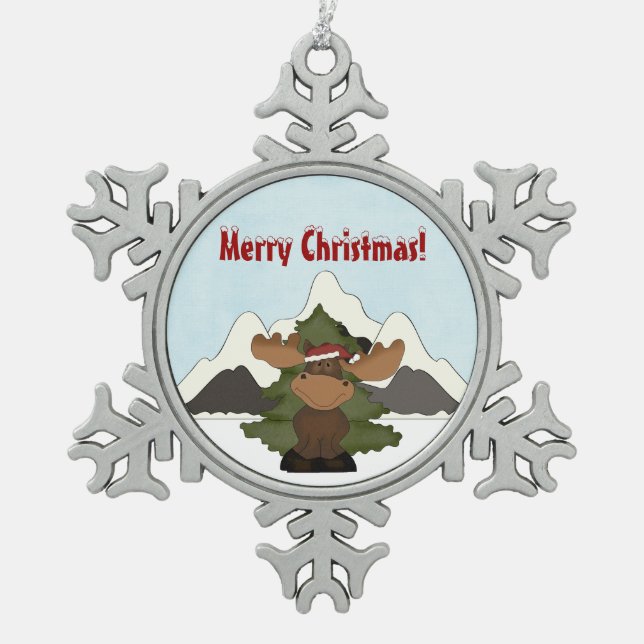 Santa Moose Mountain Snoflake Christmas Ornament (Front)