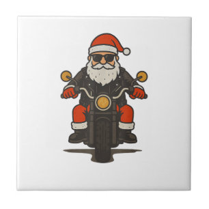 Santa Motorcycle Christmas Vintage Funny Biker Ceramic Tile