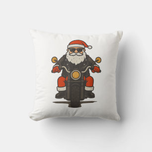 Santa Motorcycle Christmas Vintage Funny Biker Cushion