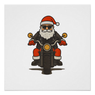 Santa Motorcycle Christmas Vintage Funny Biker Poster