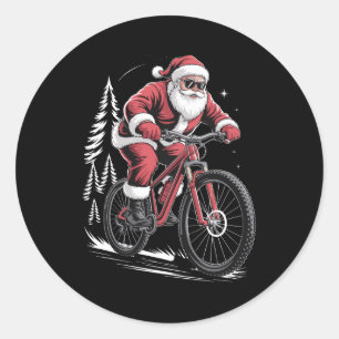 Santa Mountain Bike Riding Christmas Trees Xmas Classic Round Sticker