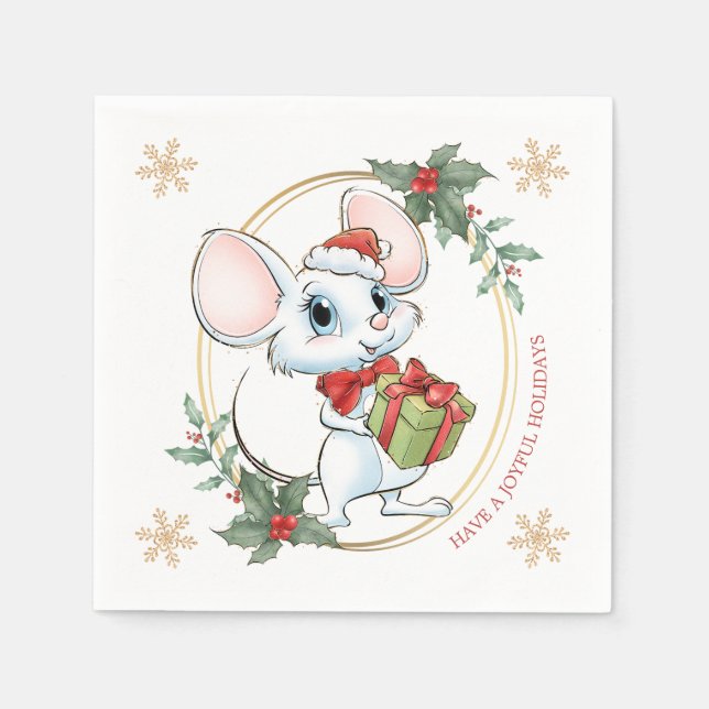 Santa Mouse Christmas Favour  Napkin (Front)