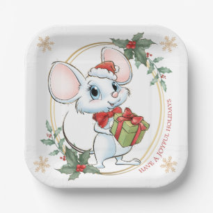 Santa Mouse Christmas Paper Plate