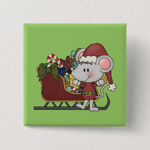 Santa Mouse With Sled 15 Cm Square Badge