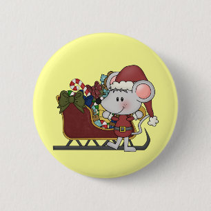 Santa Mouse With Sled 6 Cm Round Badge