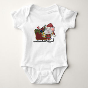 Santa Mouse With Sled Baby Bodysuit