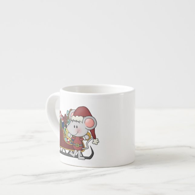 Santa Mouse With Sled Espresso Cup (Front Left)
