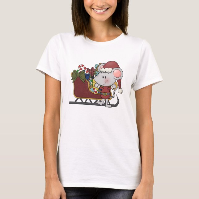Santa Mouse With Sled T-Shirt (Front)