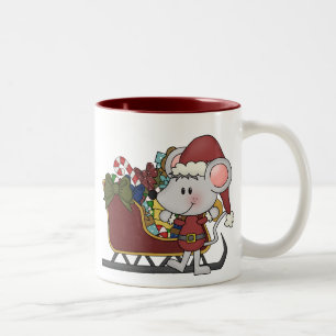 Santa Mouse With Sled Two-Tone Coffee Mug