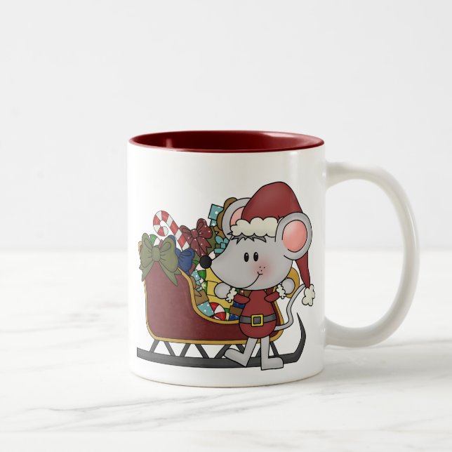 Santa Mouse With Sled Two-Tone Coffee Mug (Right)