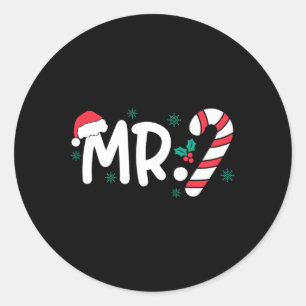 Santa Mr And Mrs Candy Cane Couples Matching Chris Classic Round Sticker