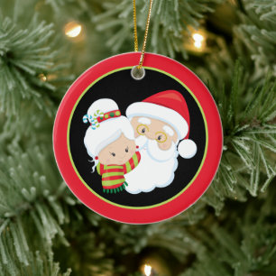 Santa Mrs. Claus  add sentiment  Ceramic Ornament