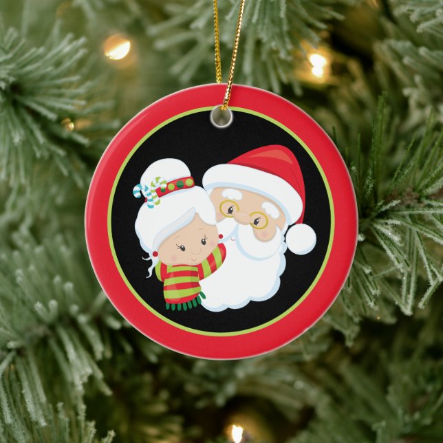 Santa Mrs. Claus  add sentiment  Ceramic Ornament (Tree)