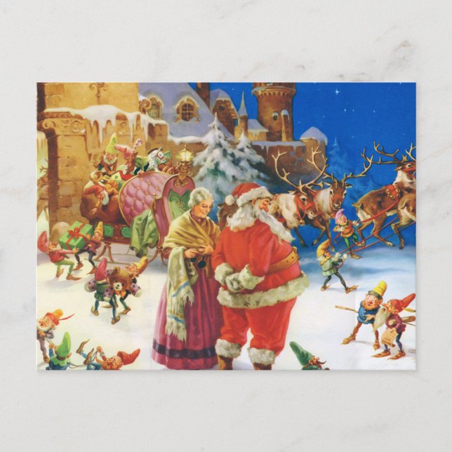 Santa & Mrs Claus at the North Pole, Christmas Eve Holiday Postcard (Front)