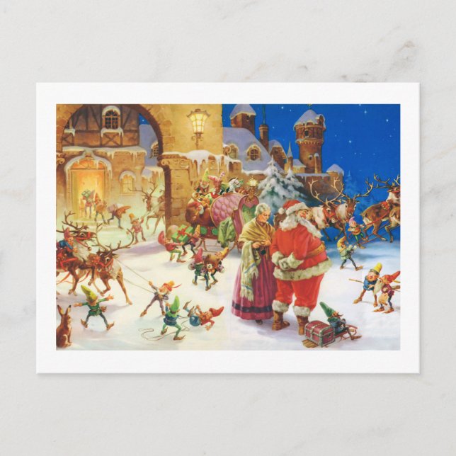 SANTA & MRS. CLAUS AT THE NORTH POLE HOLIDAY POSTCARD (Front)