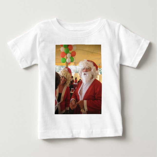Santa & Mrs. Claus Christmas Celebration – Festive Baby T-Shirt (Front)