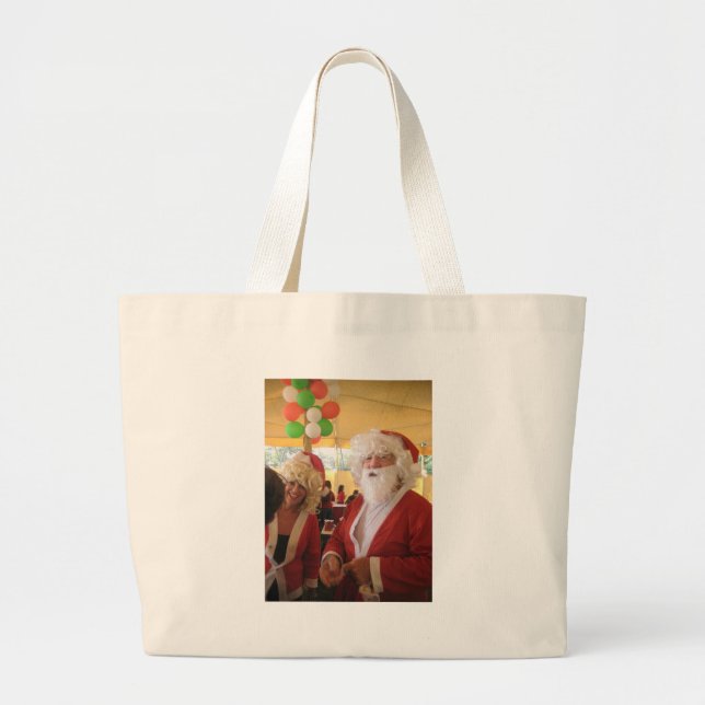 Santa & Mrs. Claus Christmas Celebration – Festive Large Tote Bag (Front)