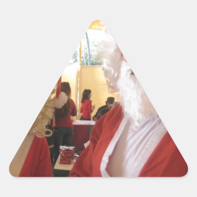 Santa & Mrs. Claus Christmas Celebration – Festive Triangle Sticker (Front)
