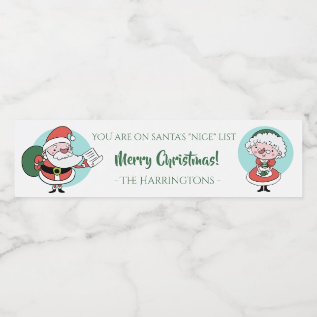 Santa & Mrs. Claus custom text Christmas labels (Single Label)