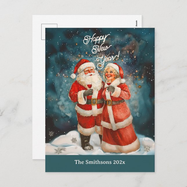 Santa Mrs Claus Happy New Year Postcard (Front/Back)