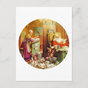 Santa & Mrs. Claus making their list of children Holiday Postcard