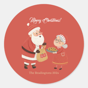 Santa Mrs Claus Merry Christmas Classic Round Sticker