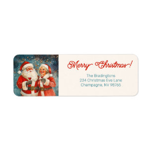 Santa Mrs Claus Merry Christmas Return Address Label