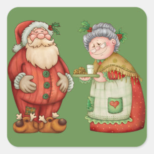Santa Mrs Claus Milk Cookies Square Sticker