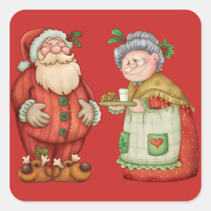 Santa Mrs Claus Milk Cookies Square Sticker