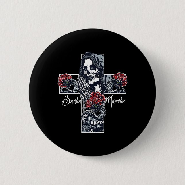 Santa Muerte Cross  6 Cm Round Badge (Front)