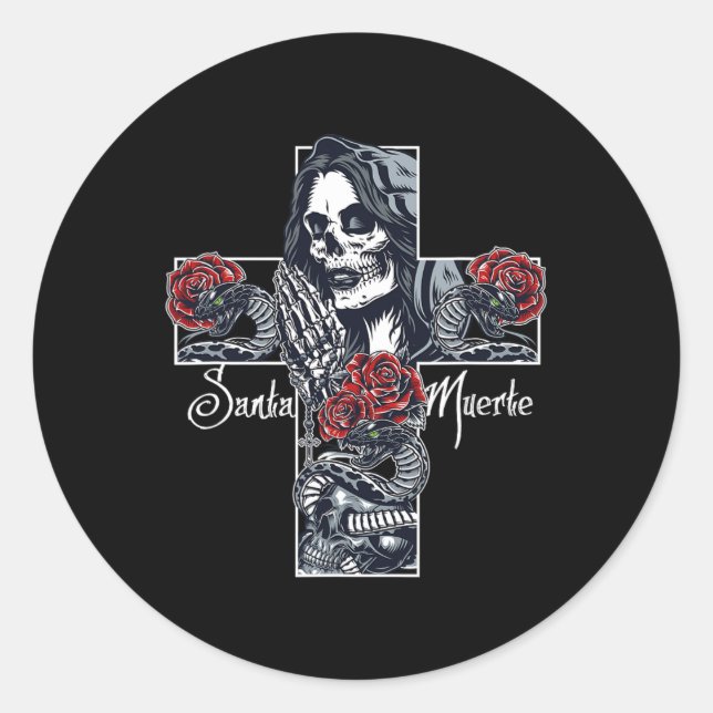 Santa Muerte Cross  Classic Round Sticker (Front)