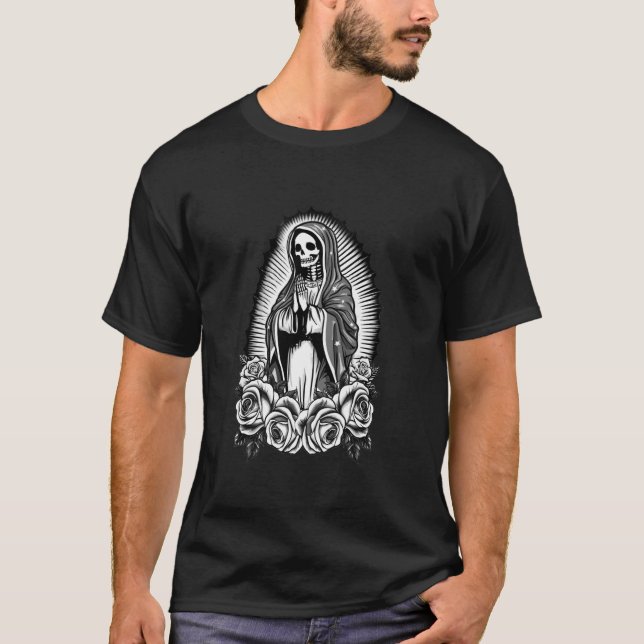 Santa Muerte Mexican Floral Saint Death T-Shirt (Front)