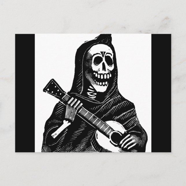 Santa Muerte (Mexican Grim Reaper) Playing Guitar Holiday Postcard (Front)