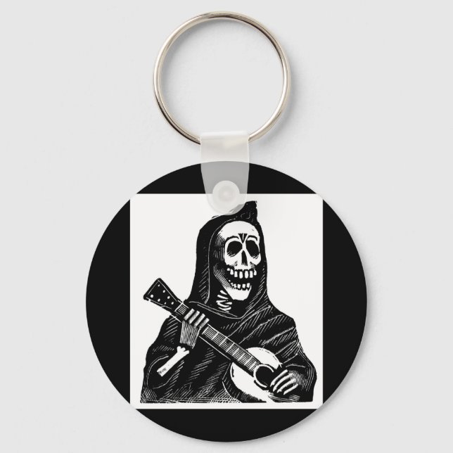 Santa Muerte (Mexican Grim Reaper) Playing Guitar Key Ring (Front)