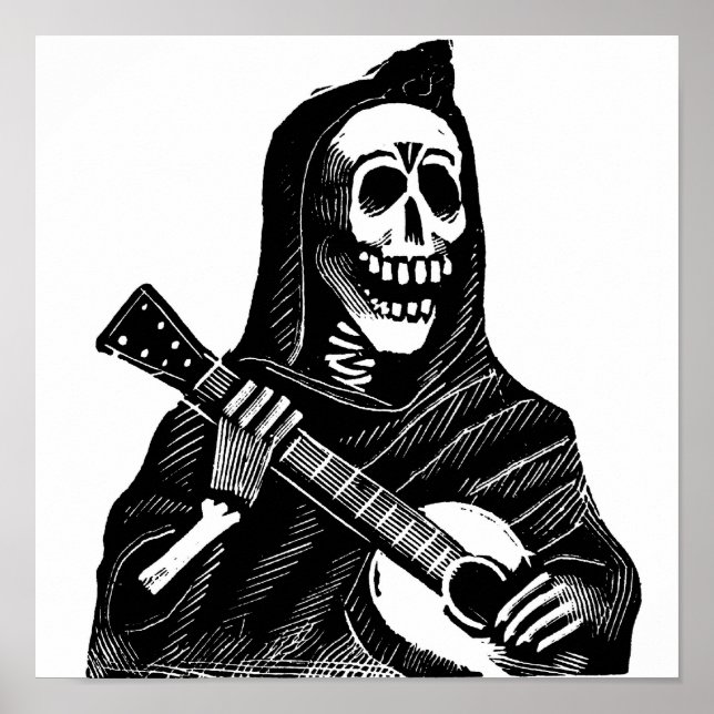 Santa Muerte (Mexican Grim Reaper) Playing Guitar Poster (Front)