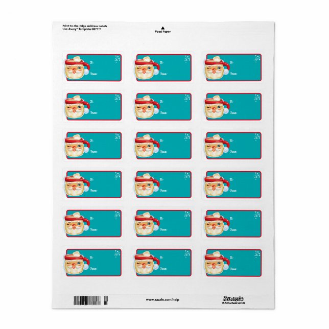 Santa Mugs Christmas Gift Labels - Marshmallow (Full Sheet)